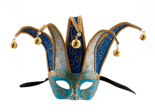 Masque Élégante Colombine Bleu à Pointes – Artisanat Authentique de Venise