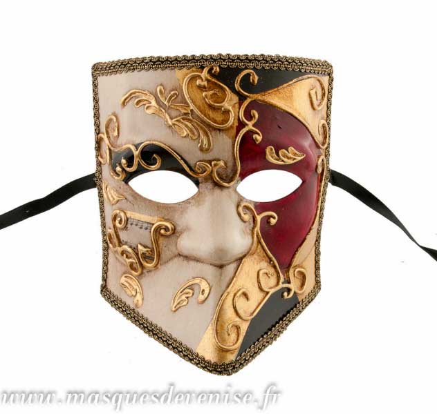 Masque Vénitien Bauta Asso Mamo Rouge, Noir et Doré – Artisanat Authentique de Venise