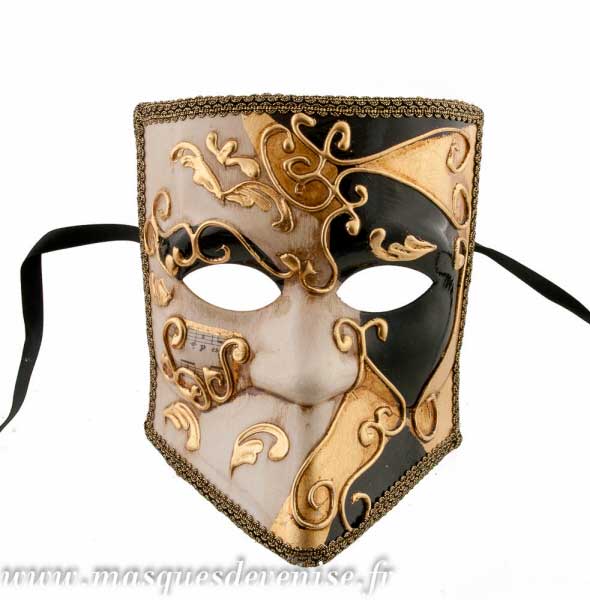 Masque Vénitien Bauta Asso Mamo Noir et Doré – Artisanat Authentique de Venise