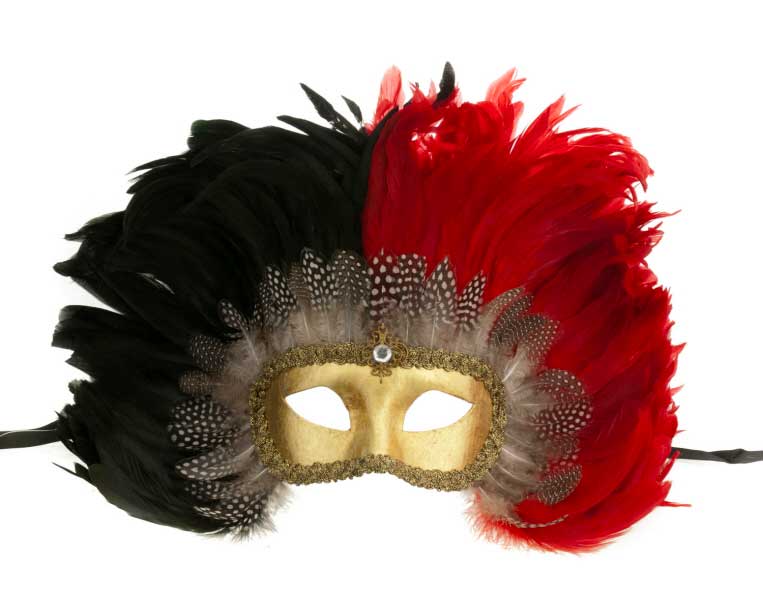 Masque Colombine Rouge et Noir à Plumes – Artisanat Authentique de Venise