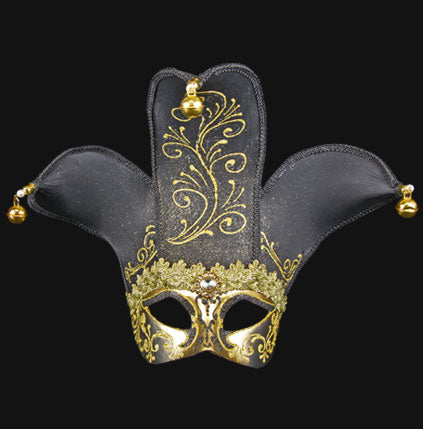 Masque Volto Jolly Noir Doré – Artisanat Authentique de Venise