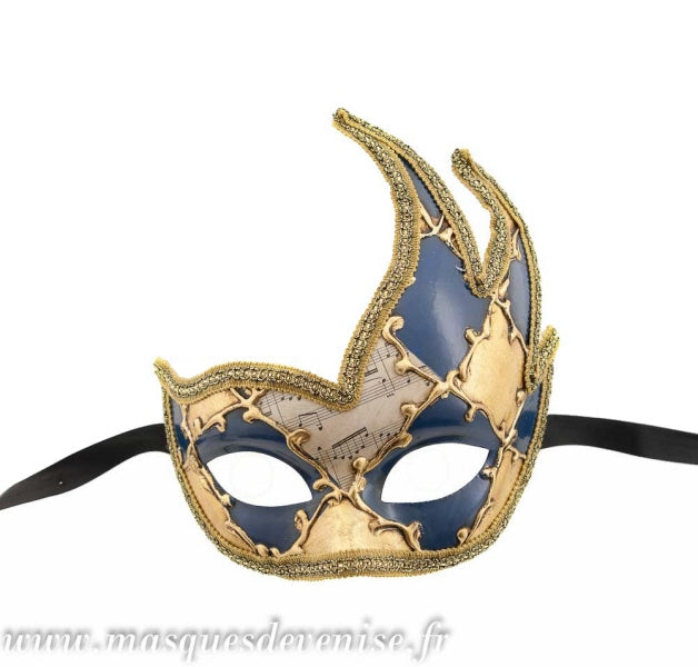 Masque Colombine Cygne Losange Bleu et Doré – Artisanat Authentique de Venise