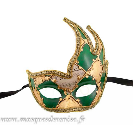 Masque Colombine Cygne Losange Vert et Doré – Artisanat Authentique de Venise