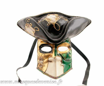 Masque Vénitien Casanova de Luxe Vert et Doré – Artisanat Authentique de Venise