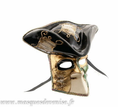 Masque Vénitien Casanova de Luxe Vert et Doré – Artisanat Authentique de Venise