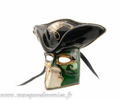 Masque Vénitien Casanova de Luxe Vert et Doré – Artisanat Authentique de Venise