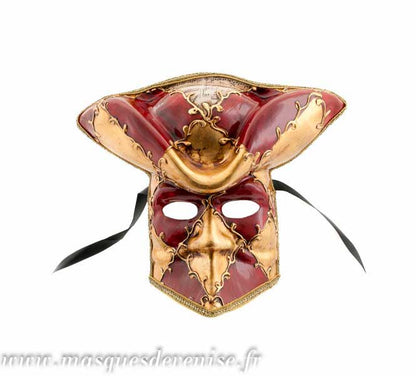 Masque Vénitien Casanova de Luxe – Bauta Rouge – Artisanat Authentique de Venise