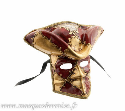 Masque Vénitien Casanova de Luxe – Bauta Rouge – Artisanat Authentique de Venise