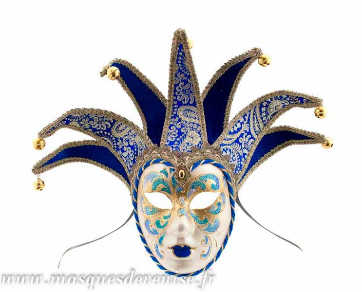 Masque Volto Jolly Bleu et Doré à 7 Pointes – Artisanat Authentique de Venise