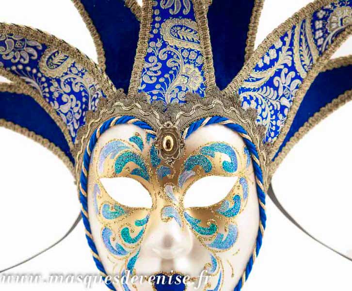 Masque Volto Jolly Bleu et Doré à 7 Pointes – Artisanat Authentique de Venise