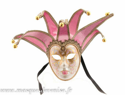 Masque Volto Jolly Rose et Doré à 7 Pointes – Artisanat Authentique de Venise