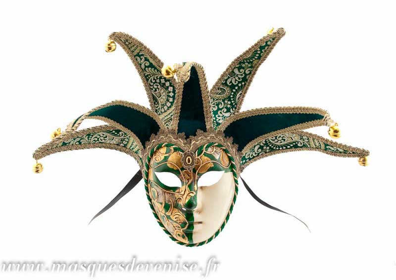 Masque Volto Jolly Vert et Doré à 7 Pointes – Artisanat Authentique de Venise