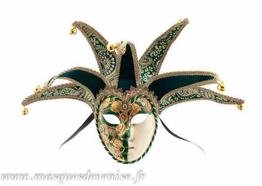 Masque Volto Jolly Vert et Doré à 7 Pointes – Artisanat Authentique de Venise