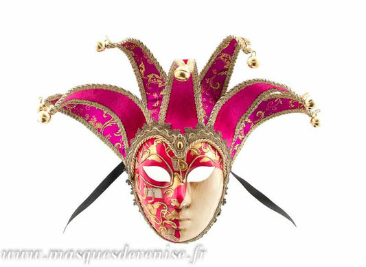 Masque Volto Jolly Rose Fuchsia et Doré à 7 Pointes – Artisanat Authentique de Venise