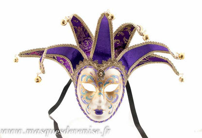 Masque Volto Jolly Violet et Doré à 7 Pointes – Artisanat Authentique de Venise