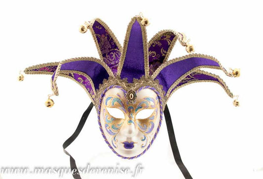 Masque Volto Jolly Violet et Doré à 7 Pointes – Artisanat Authentique de Venise