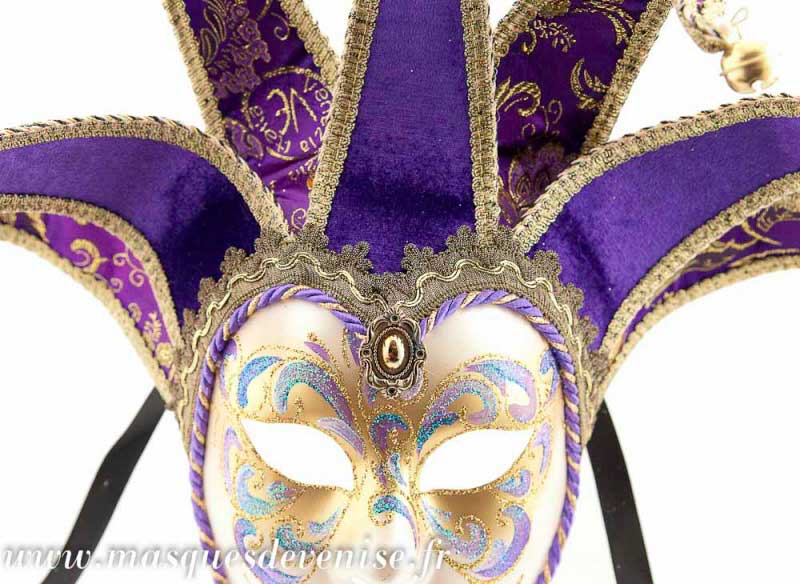 Masque Volto Jolly Violet et Doré à 7 Pointes – Artisanat Authentique de Venise