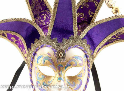 Masque Volto Jolly Violet et Doré à 7 Pointes – Artisanat Authentique de Venise