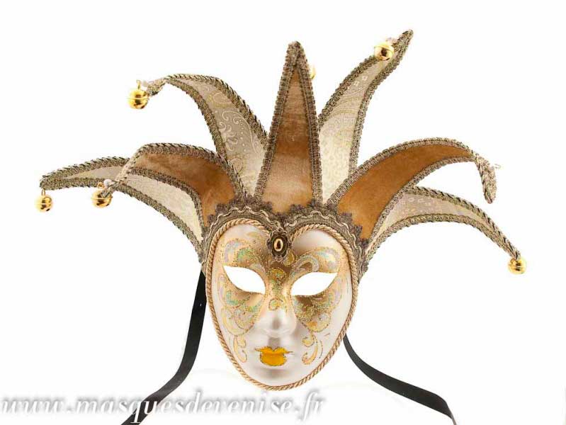 Masque Volto Jolly Jaune et Doré à 7 Pointes – Artisanat Authentique de Venise