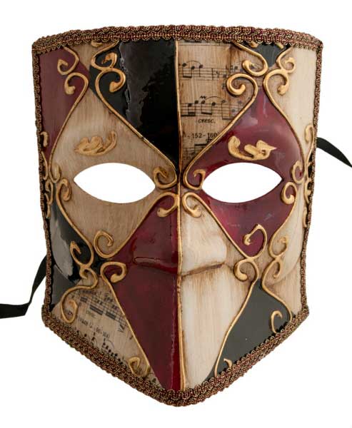 Masque Vénitien Bauta Blanc Écru, Rouge et Noir – Artisanat Authentique de Venise