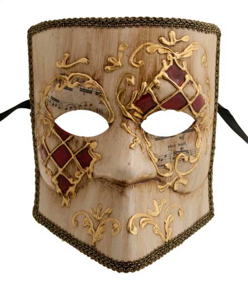 Masque Vénitien Bauta Asso Mamo Rouge, Noir et Doré – Artisanat Authentique de Venise
