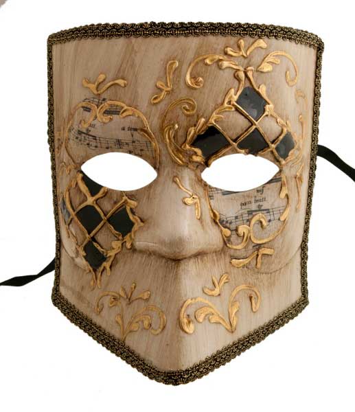 Masque Vénitien Bauta Musica Noir et Blanc – Artisanat Authentique de Venise