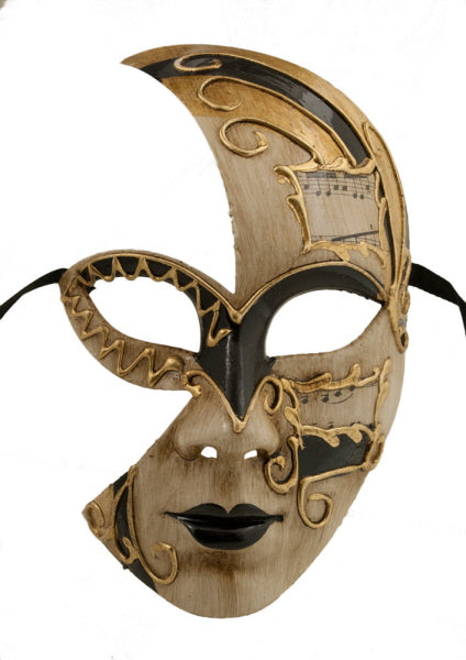 Masque Vénitien Demi Visage Noir et Doré – Artisanat Authentique de Venise