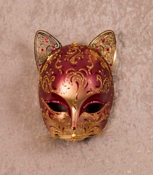 Masque de Venise Chat-Gattino Rouge  – Déguisement Vénitien Prestige et Luxe – Artisanat Authentique de Venise