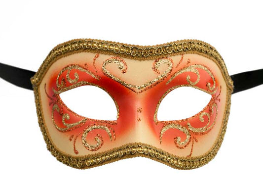 Masque Colombine Mona Orange et Doré – Artisanat Authentique de Venise
