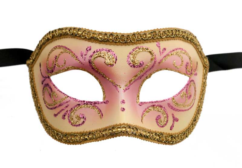 Masque de Venise de Gala Colombine rose et doré - Artisanat authentique de Venise
