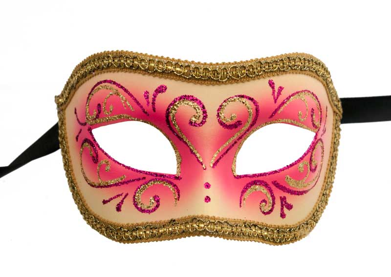 Masque Colombine Rose Fuchsia et Doré Loup Vénitien – Artisanat Authentique de Venise