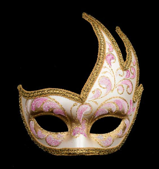 Masque Colombine Cygne Rose et Doré – Artisanat Authentique de Venise