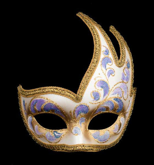 Masque Colombine Cygne Violet et Doré – Artisanat Authentique de Venise