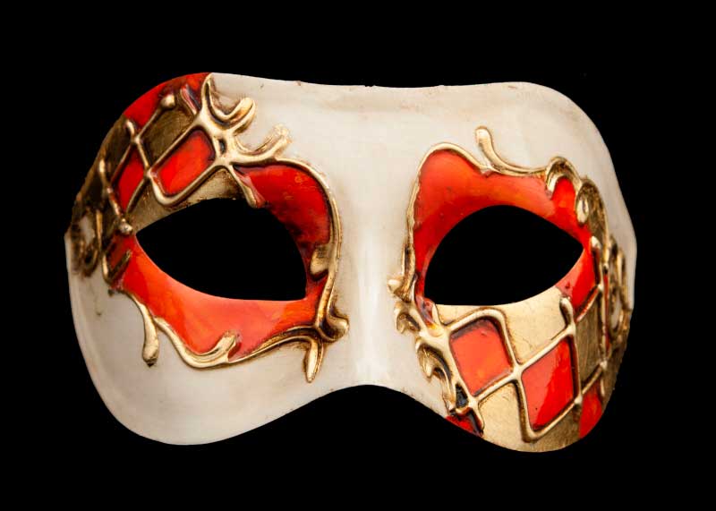 Masque Colombine Arlequin Orange et Doré – Artisanat Authentique de Venise