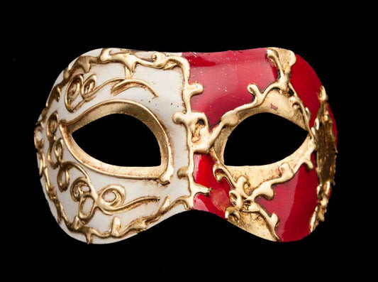Masque Colombine Arlequin Rouge et Doré – Artisanat Authentique de Venise