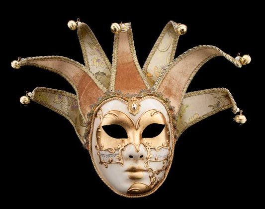 Masque Symphonie Volto Jolly Marron Clair et Doré – Artisanat Authentique de Venise