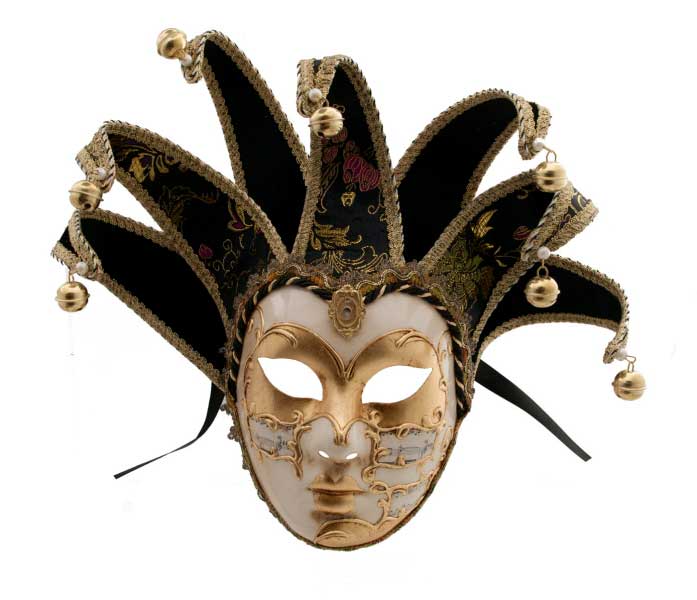 Masque Symphonie Volto Jolly Noir et Doré à 7 Pointes – Artisanat Authentique de Venise