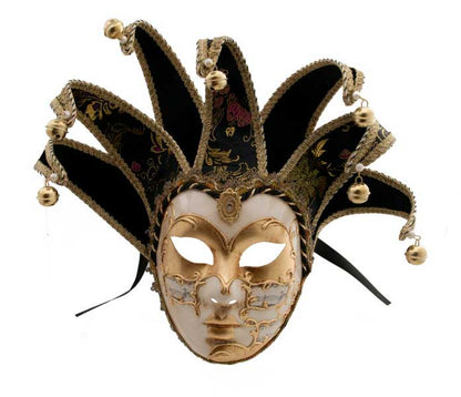 Masque Symphonie Volto Jolly Noir et Doré à 7 Pointes – Artisanat Authentique de Venise