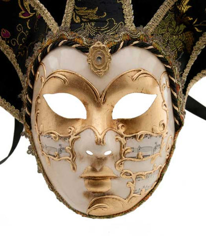 Masque Symphonie Volto Jolly Noir et Doré à 7 Pointes – Artisanat Authentique de Venise