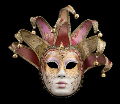 Masque Duchesse Volto Jolly Rose et Doré – Artisanat Authentique de Venise
