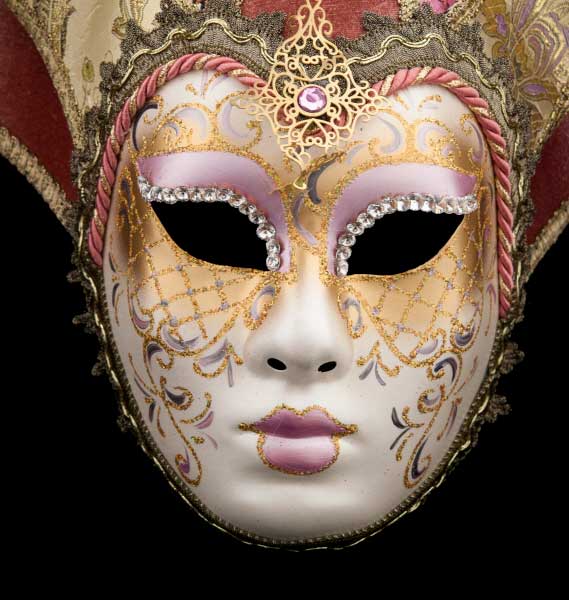 Masque Duchesse Volto Jolly Rose et Doré – Artisanat Authentique de Venise