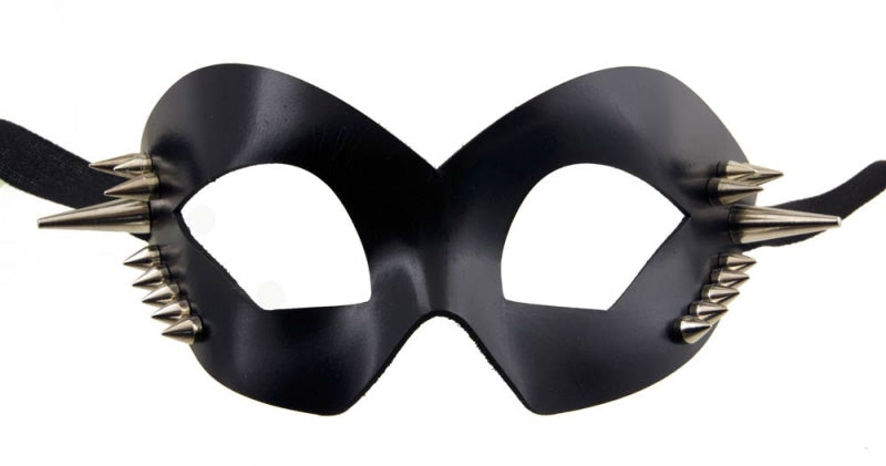 Masque Coquin Colombine Espiègle en Cuir Noir Satiné à Pointe Métal – Artisanat Authentique de Venise