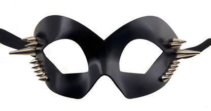 Masque Coquin Colombine Espiègle en Cuir Noir Satiné à Pointe Métal – Artisanat Authentique de Venise