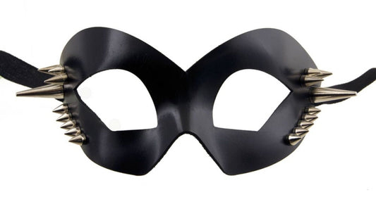 Masque Coquin Colombine Espiègle en Cuir Noir Satiné à Pointe Métal – Artisanat Authentique de Venise
