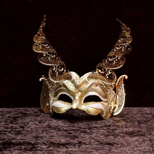 Masque Vénitien Colombine Diable en Papier Mâché et Métal – Artisanat Authentique de Venise