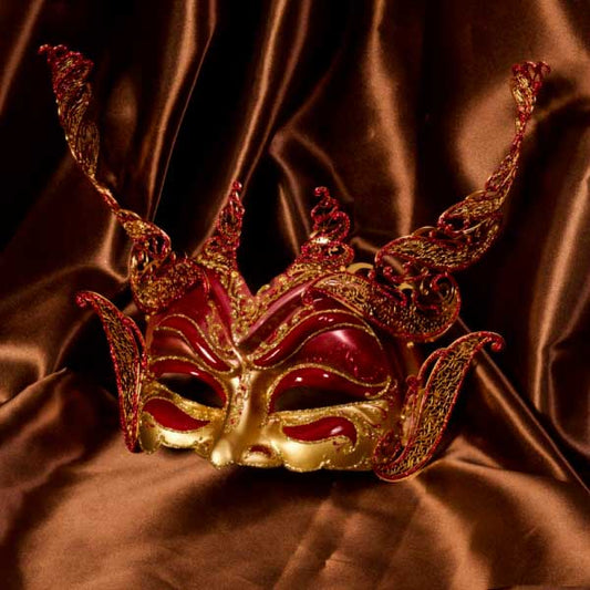Masque Vénitien Colombine Diable en Papier Mâché et Métal  Rouge – Artisanat Authentique de Venise
