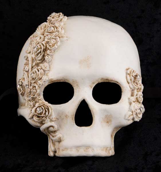 Masque Teschio Blanc aux Roses – Artisanat Authentique de Venise