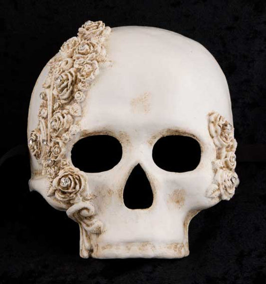 Masque Teschio Blanc aux Roses – Artisanat Authentique de Venise
