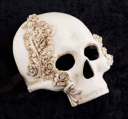 Masque Teschio Blanc aux Roses – Artisanat Authentique de Venise