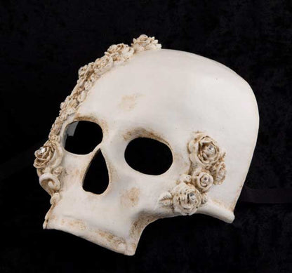 Masque Teschio Blanc aux Roses – Artisanat Authentique de Venise